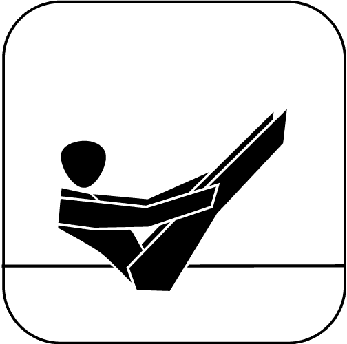 Minimalistische schwarze Silhouette einer Person beim Pilates, mit angehobenen gestreckten Beinen, auf weißem Hintergrund.